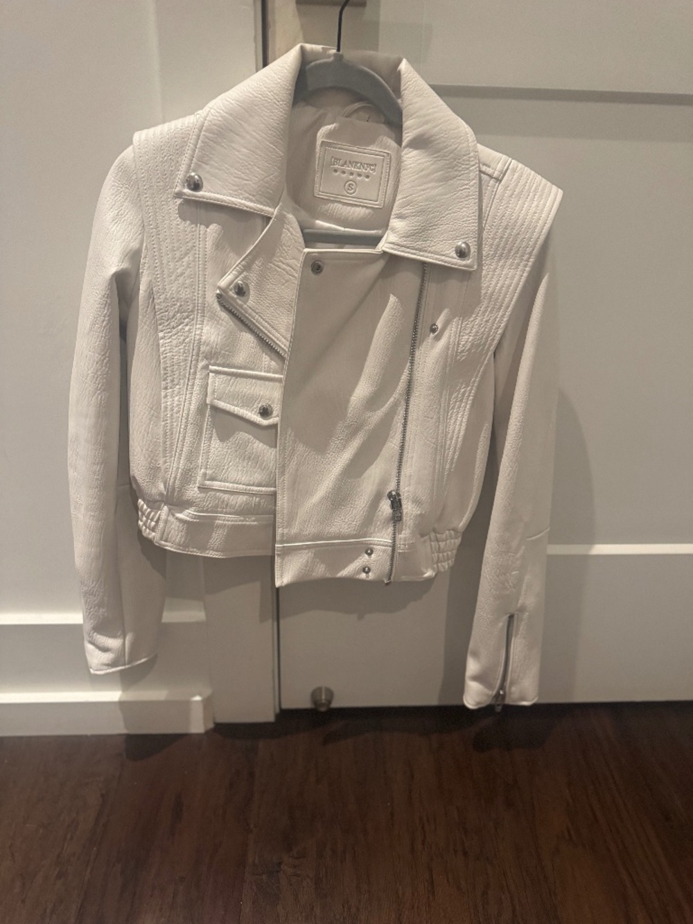 BlankNYC White Leather Cropped Moto Jacket